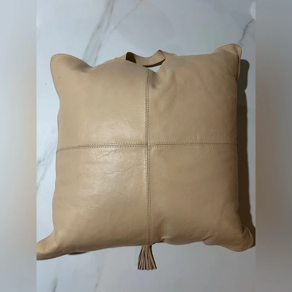 Elegant Tan Leather Throw Pillow size 18X18